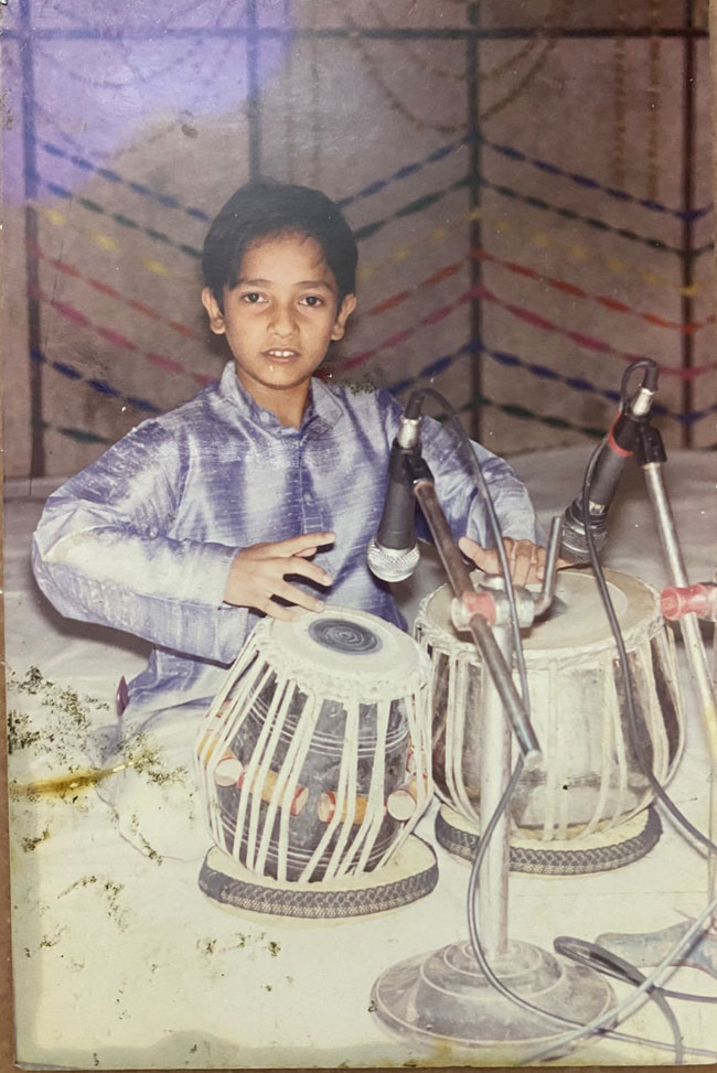 Suraj Niwan playing Tabla just 11 years in age. Picture from a live concert in Ambala, Haryana.